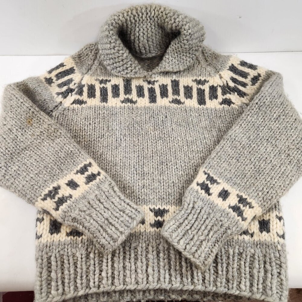 Canadian Hand Knit Cowl Neck Pullover Sweater Unisex Gray Warm Winter Handmade - Picture 1 of 15